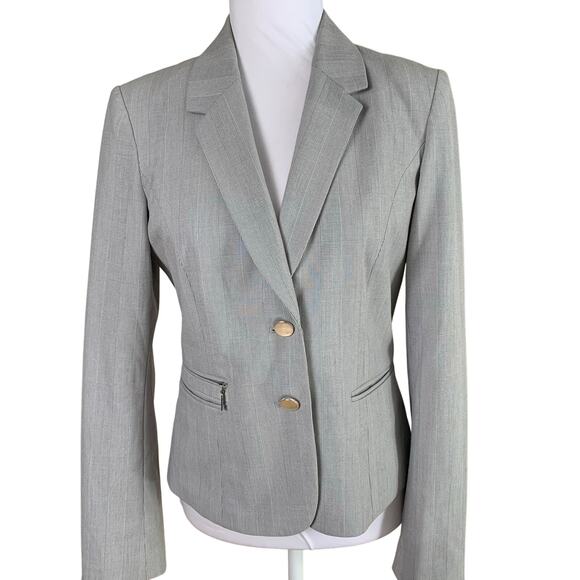 Calvin Klein Siz 6 Single Breasted Blazer Jacket Glen Plaid Gray Career Acadamia - Picture 1 of 9